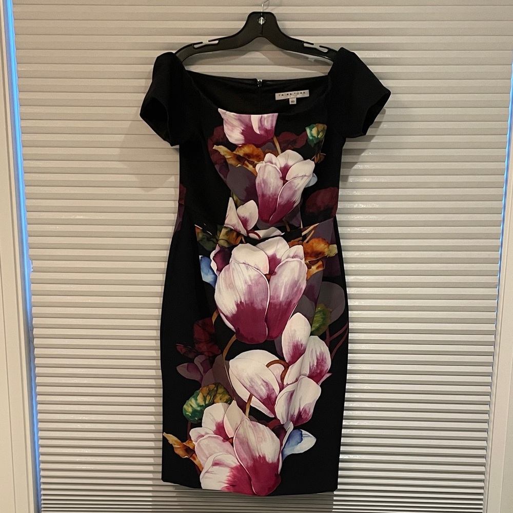 Trina Turk Black Dress with Pink and White Floral Design - NWOT - Picture 1 of 4